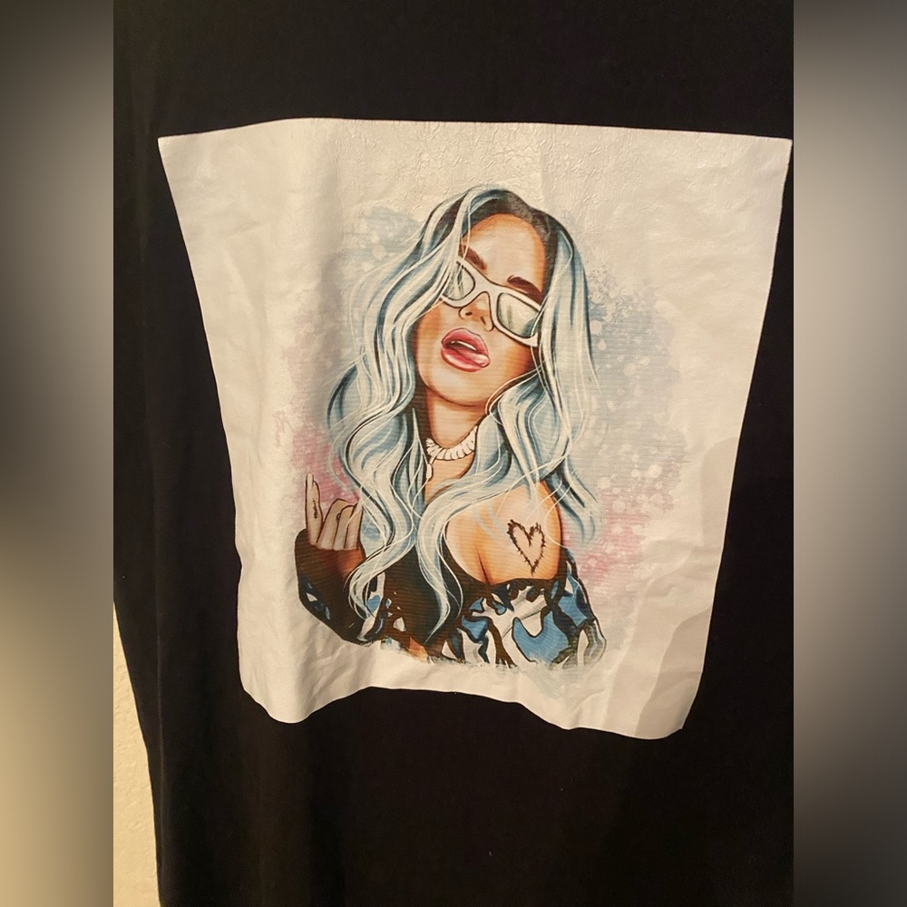 Makers Market Black Tee with Illustrated Blue-Haired Woman Graphic